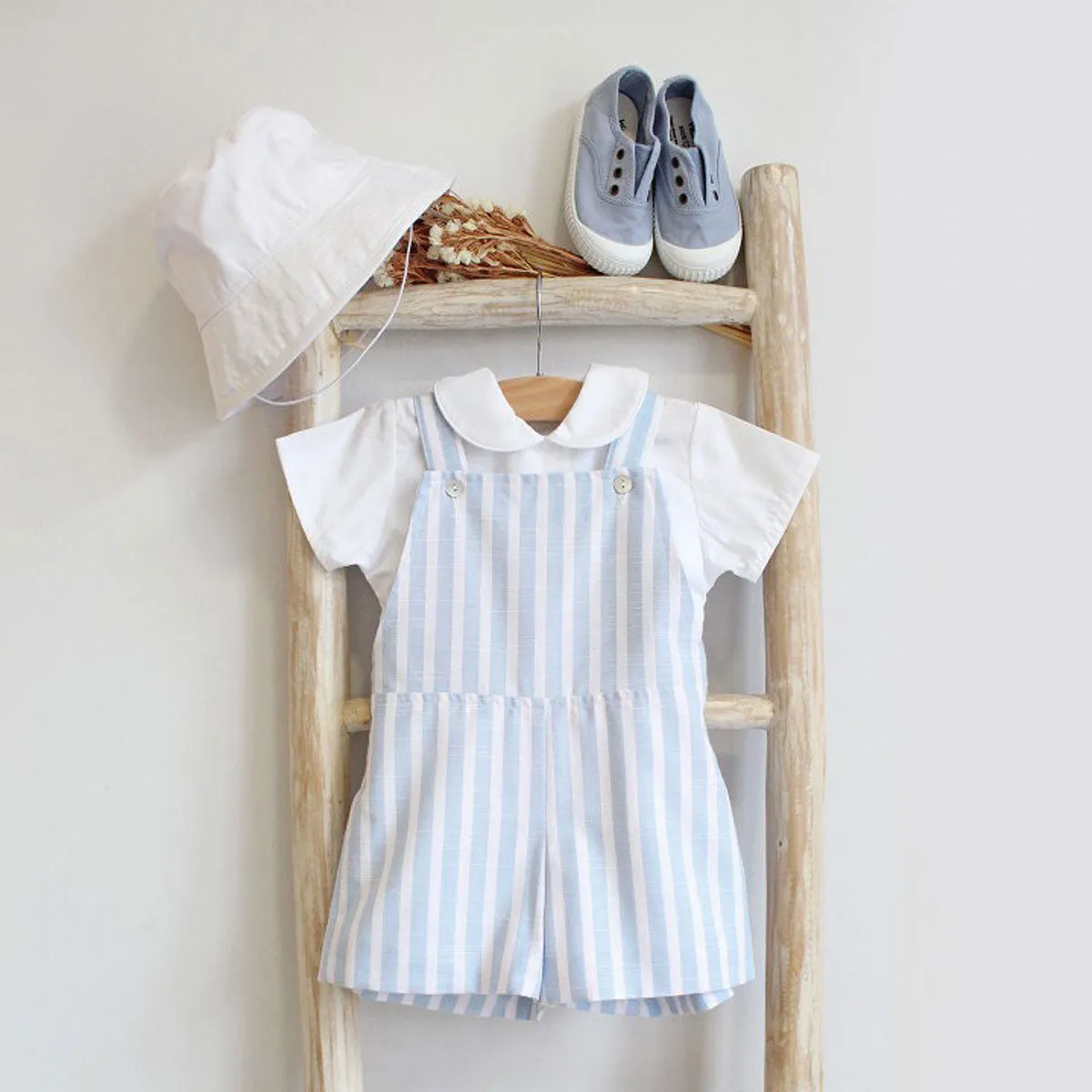 Baby Blue Linen Stripe Shortalls