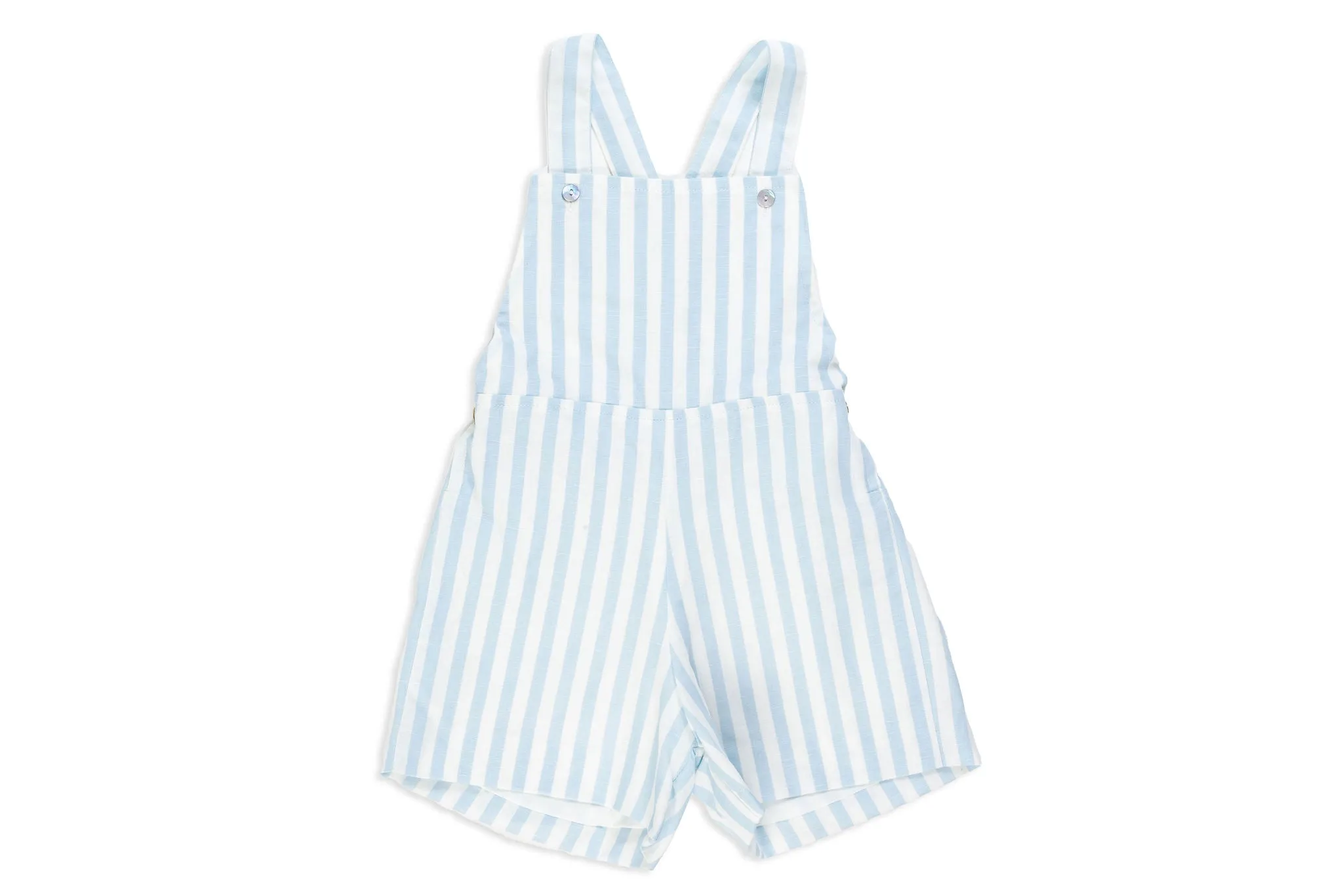 Baby Blue Linen Stripe Shortalls