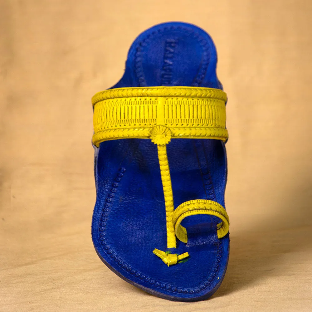 Blue & Yellow - Men Chic and Timeless: Classic Kolhapuri Leather Slippers