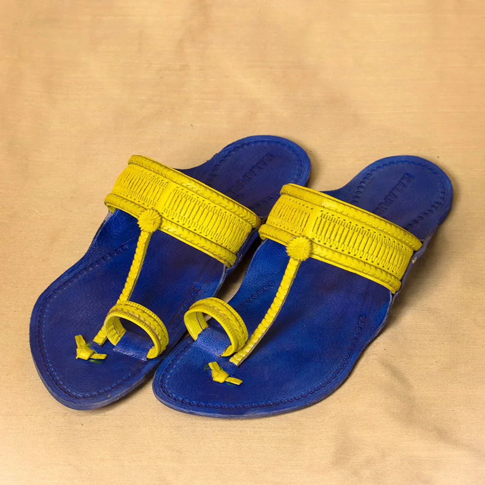 Blue & Yellow - Men Chic and Timeless: Classic Kolhapuri Leather Slippers