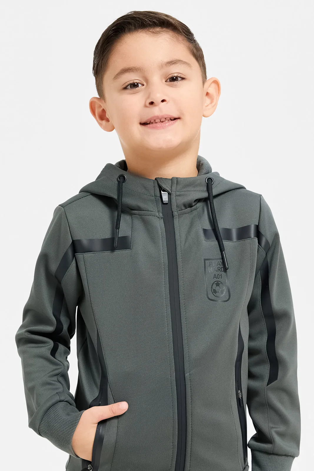 Boys Grey Reflective Print Hooded Sweatshirt