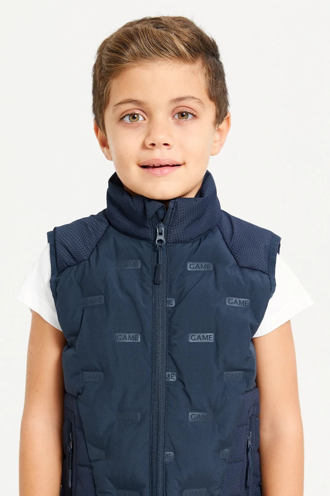 Boys Navy Embossed Padded Vest