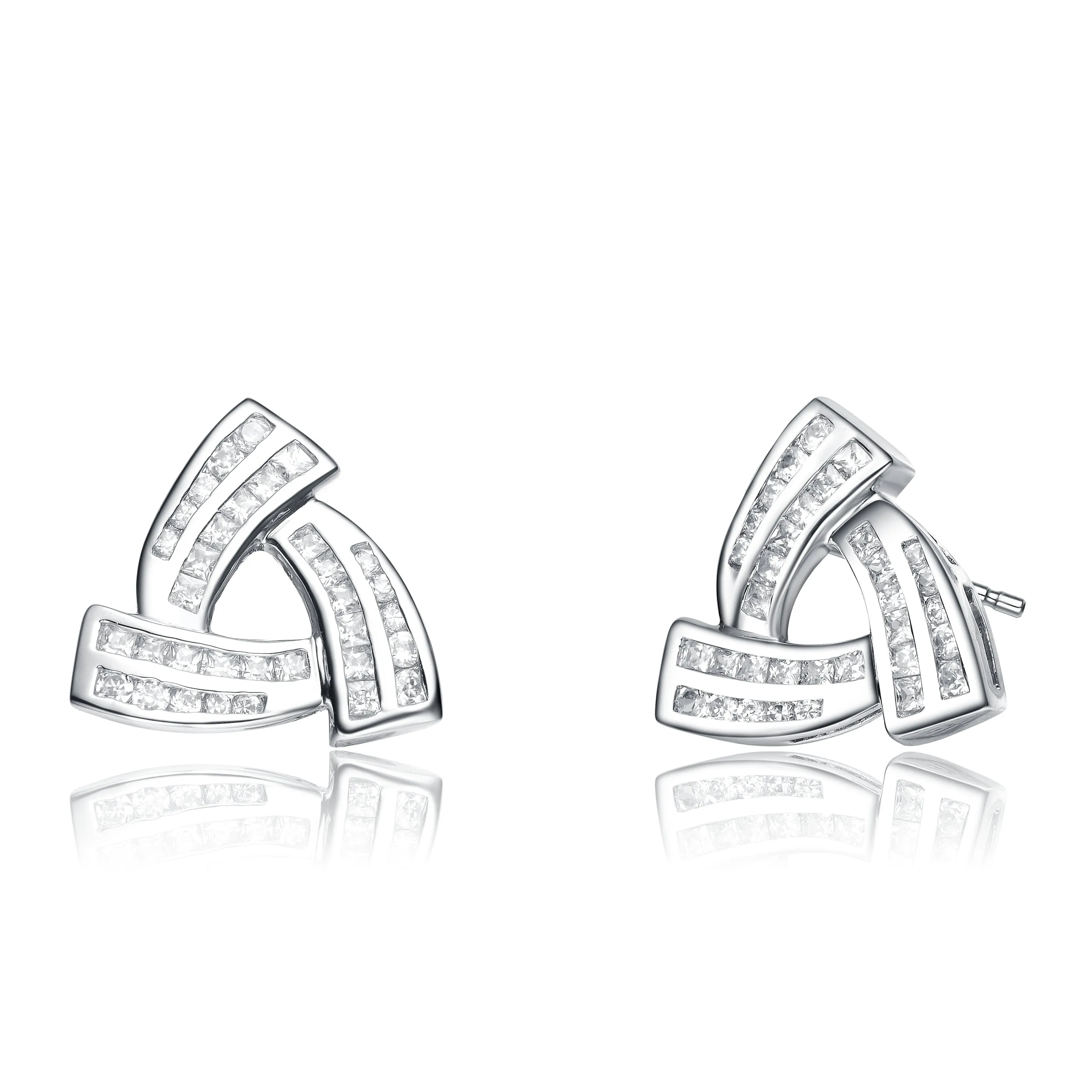 Cubic Zirconia Sterling Silver Rhodium Plated Triangle Shape Earrings