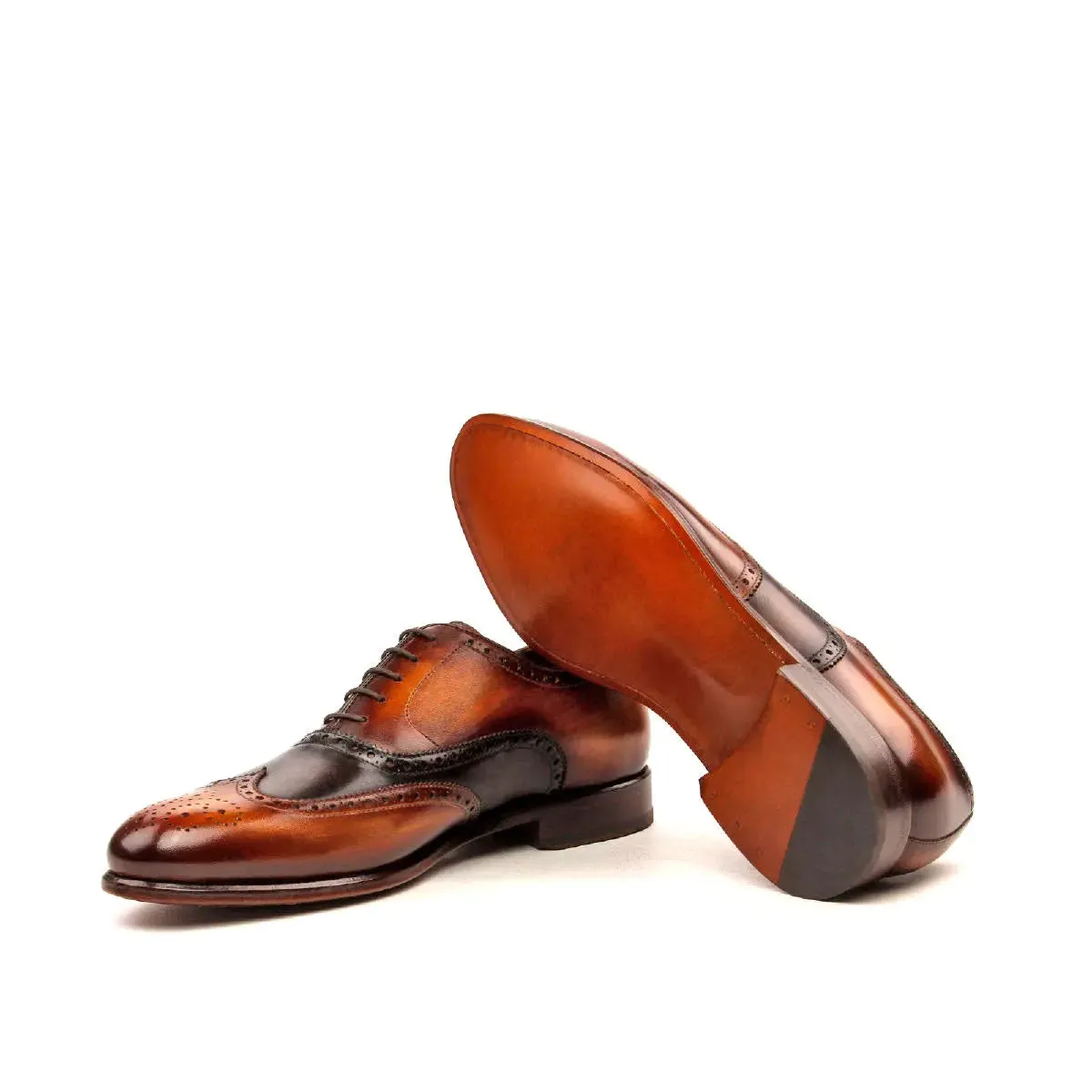 DapperFam Aeron in Dark Brown / Cognac Men's Italian Leather & Hand-Painted Patina Full Brogue