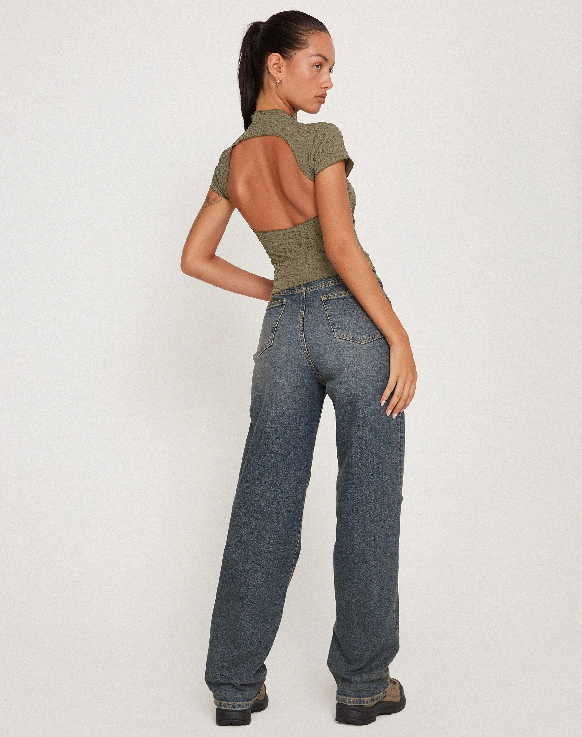 Elton High Neck Top in Khaki