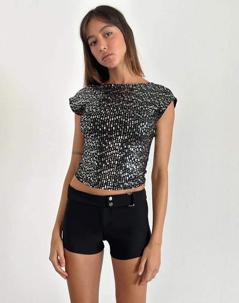 Erika Backless Top in Black Gauzy Sequin