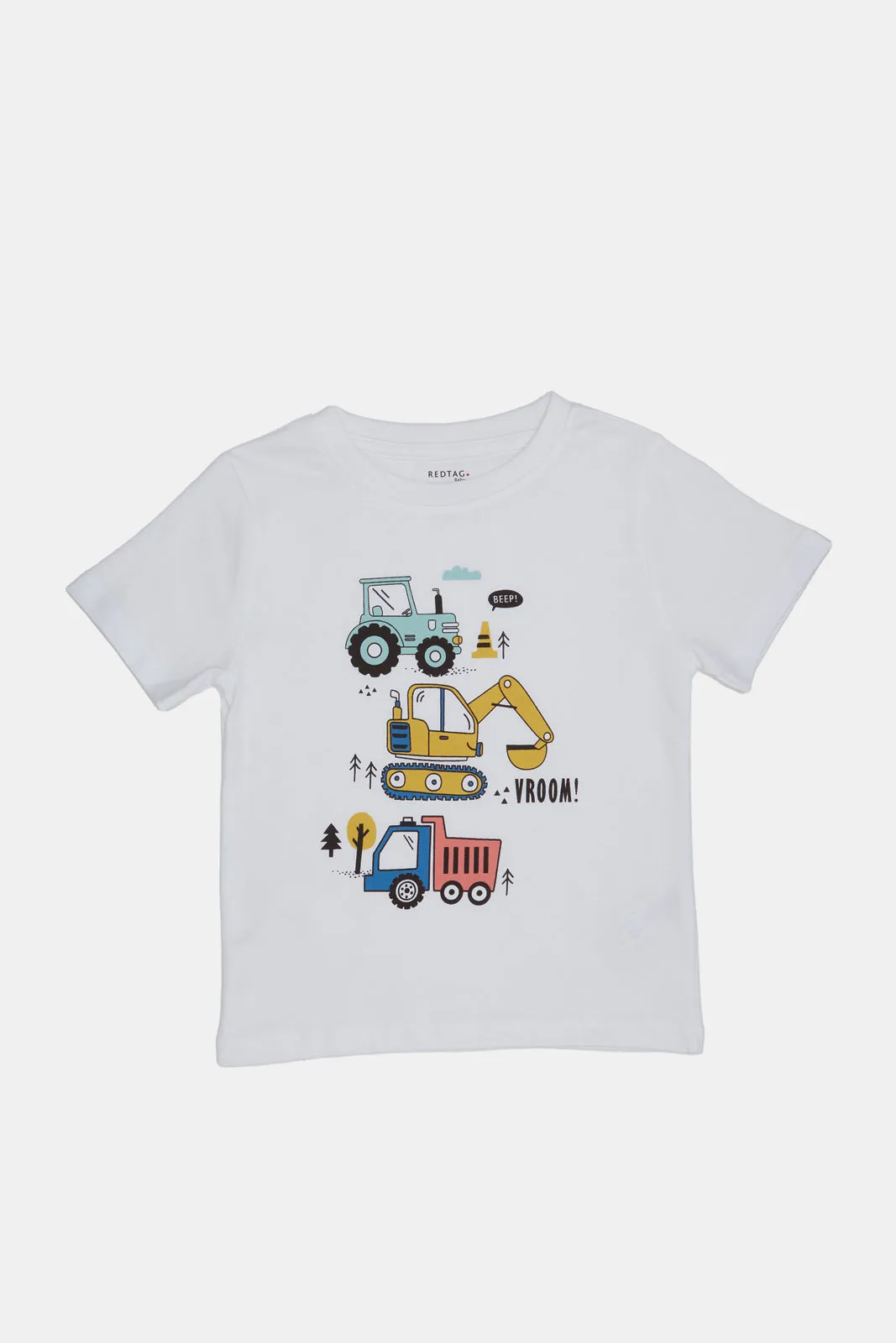 Infant Boys White Truck Printed T-Shirt