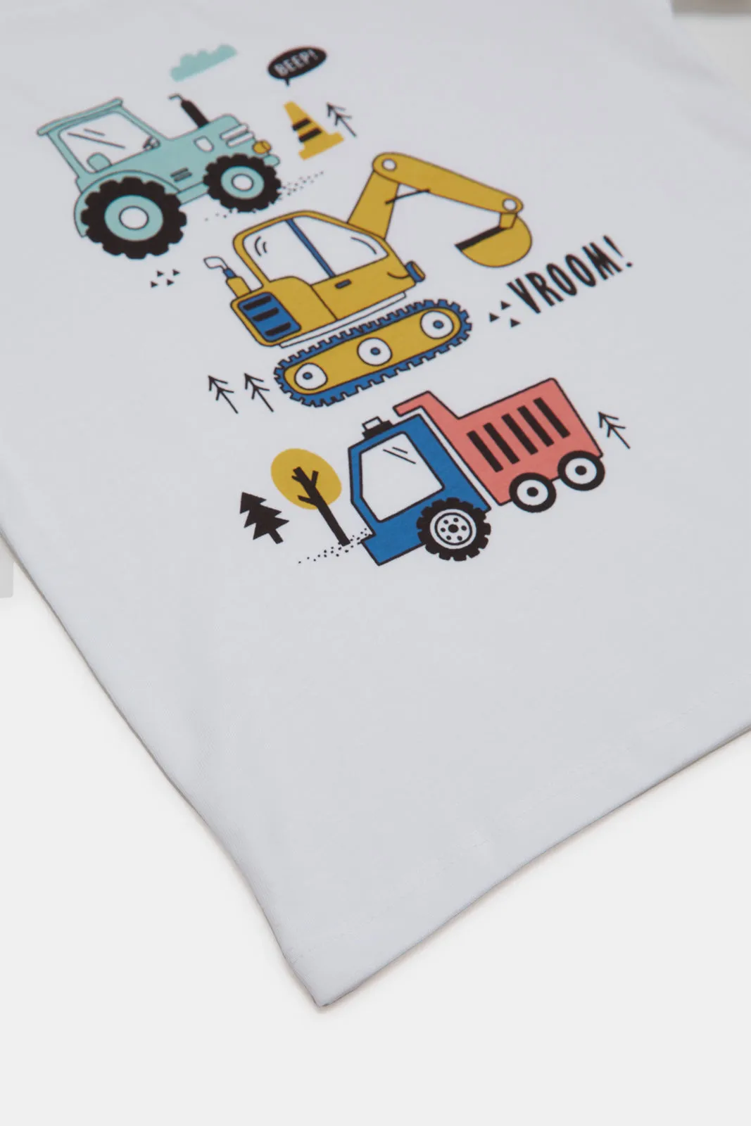 Infant Boys White Truck Printed T-Shirt