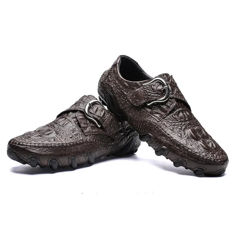 Men's casual real leather crocodile pattern cowhide luxury fashion Breathable ticket on comfortable moccasins shoes