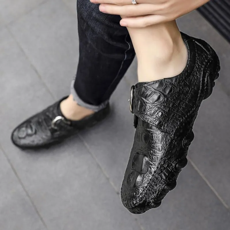 Men's casual real leather crocodile pattern cowhide luxury fashion Breathable ticket on comfortable moccasins shoes