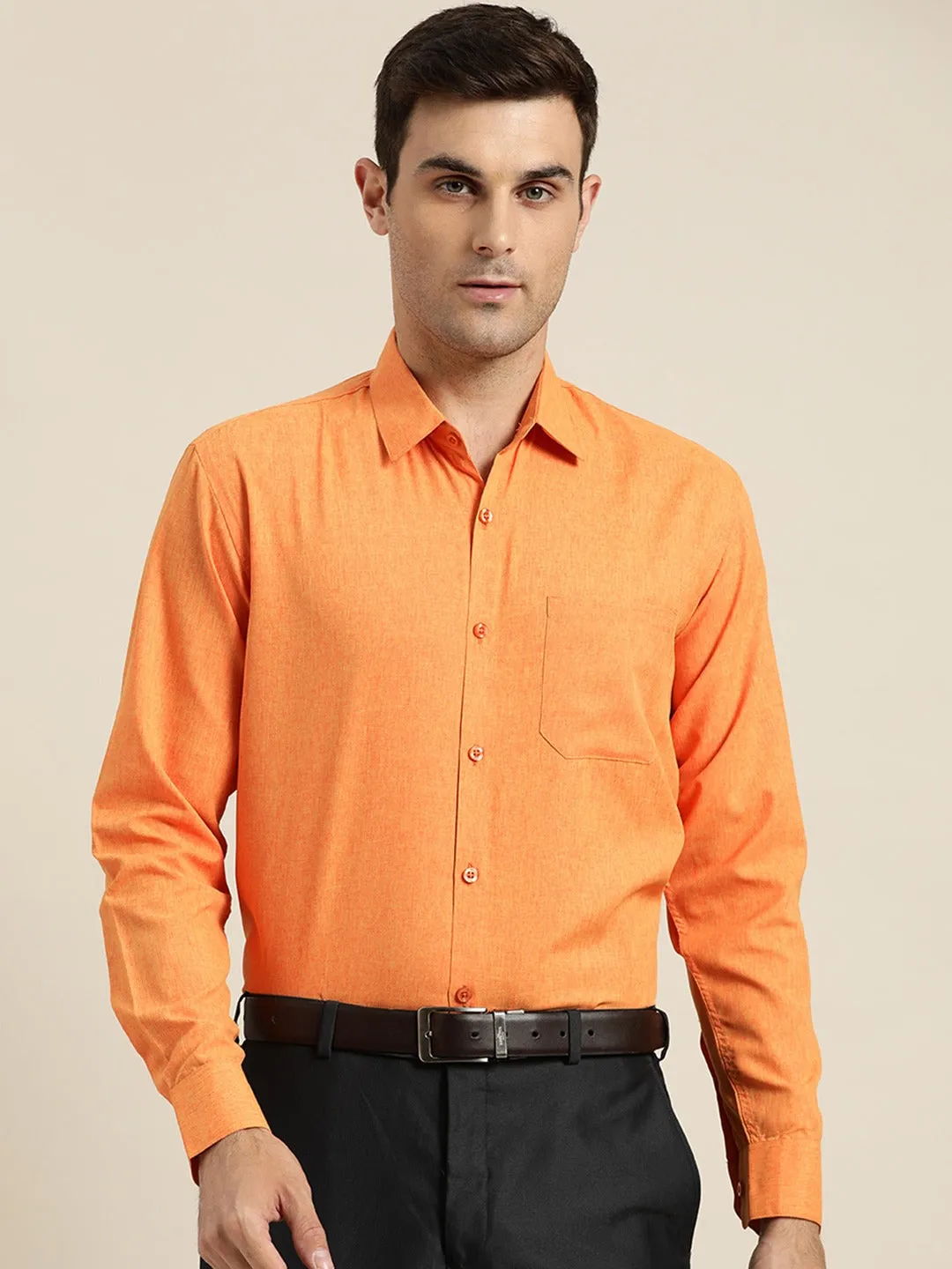 Men's Cotton Orange Casual Shirt