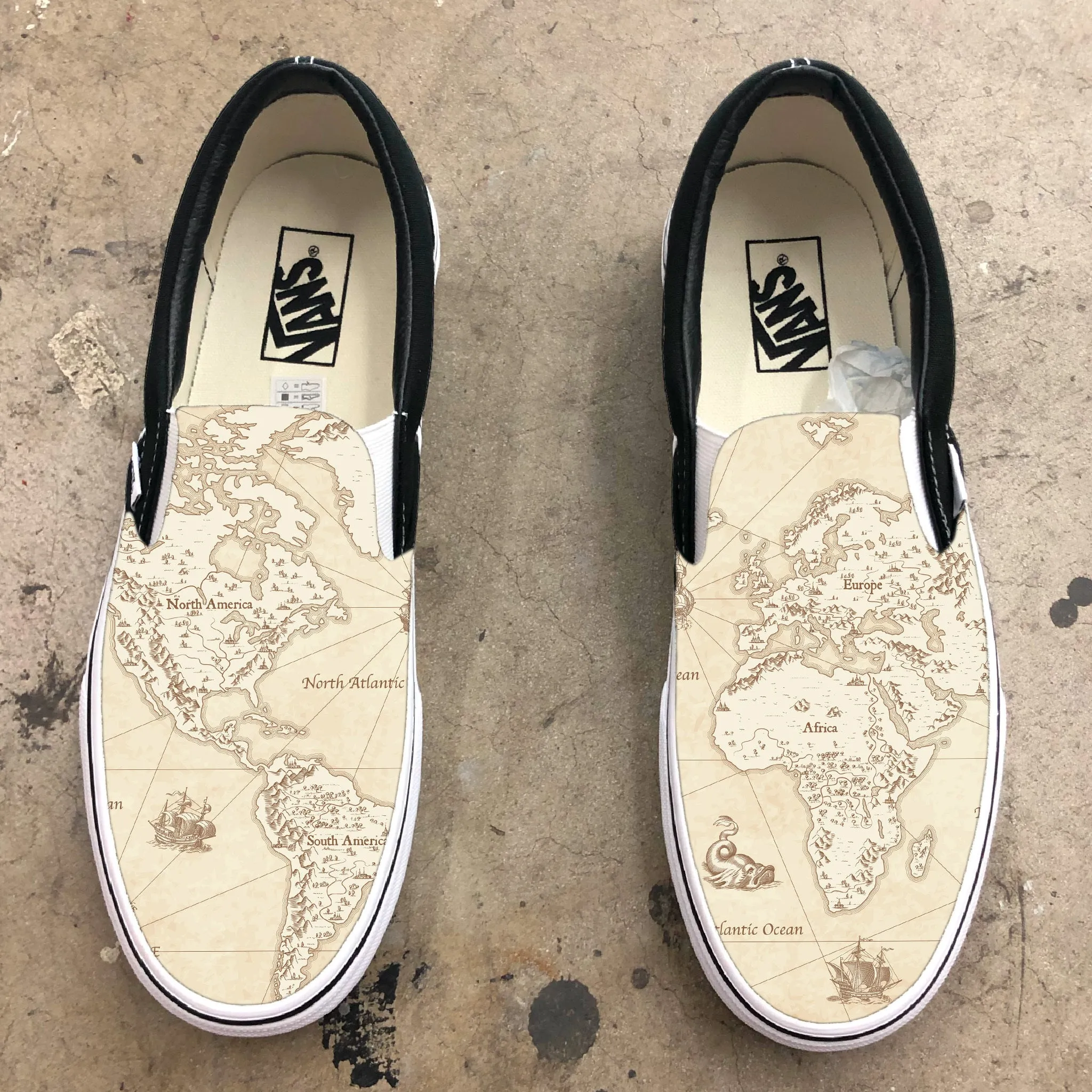 Old Vintage Classic Map Geography Globe Custom Vans