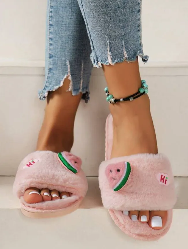 Pink Watermelon Fluffy Slippers