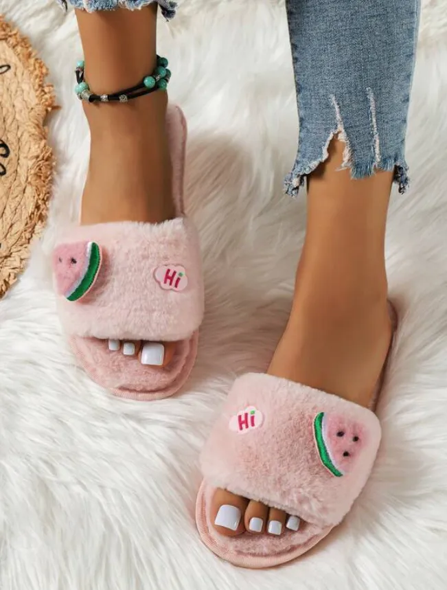 Pink Watermelon Fluffy Slippers