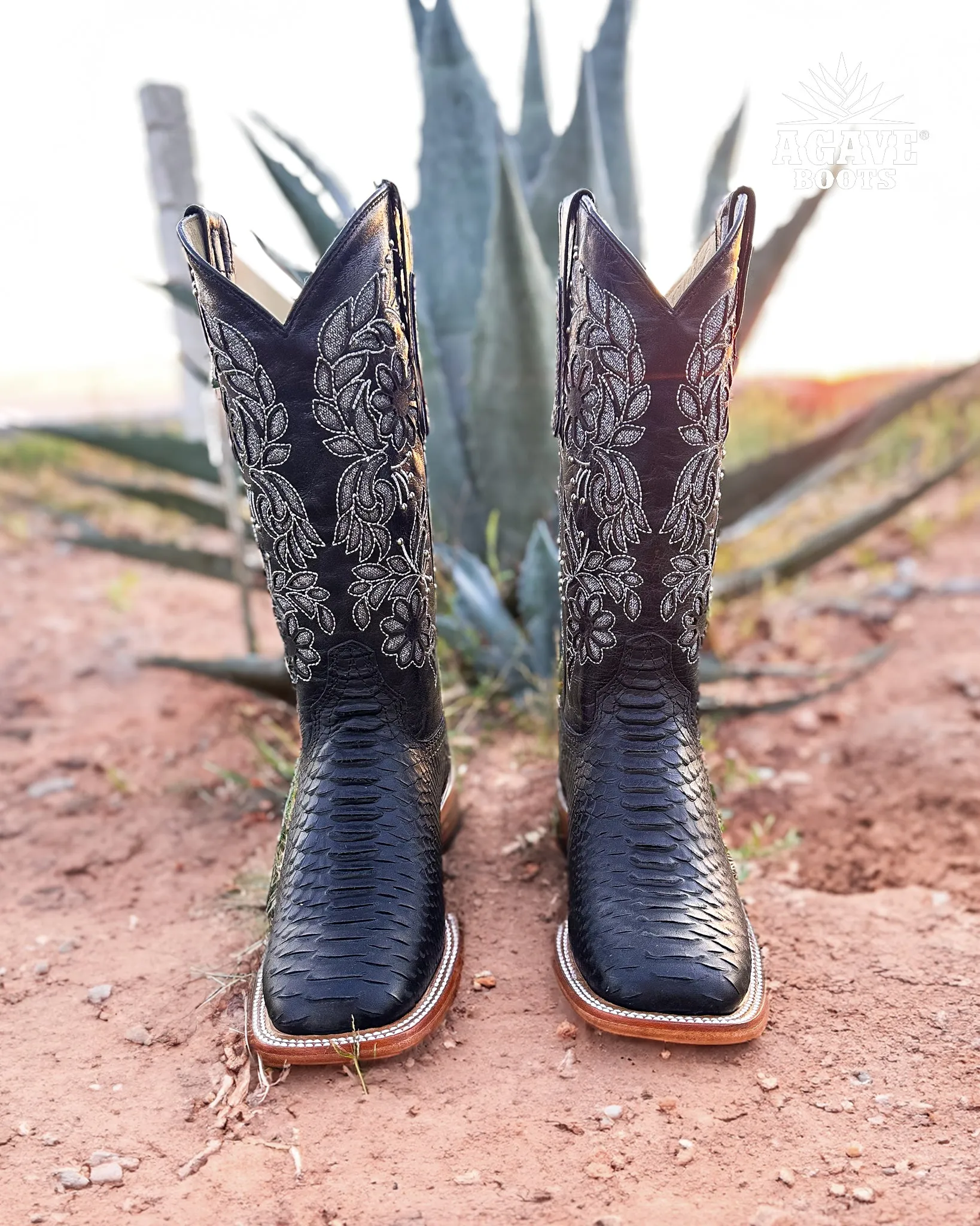 "BLACK " PYTHON | WOMEN SQUARE TOE COWBOY COWGIRL BOOTS