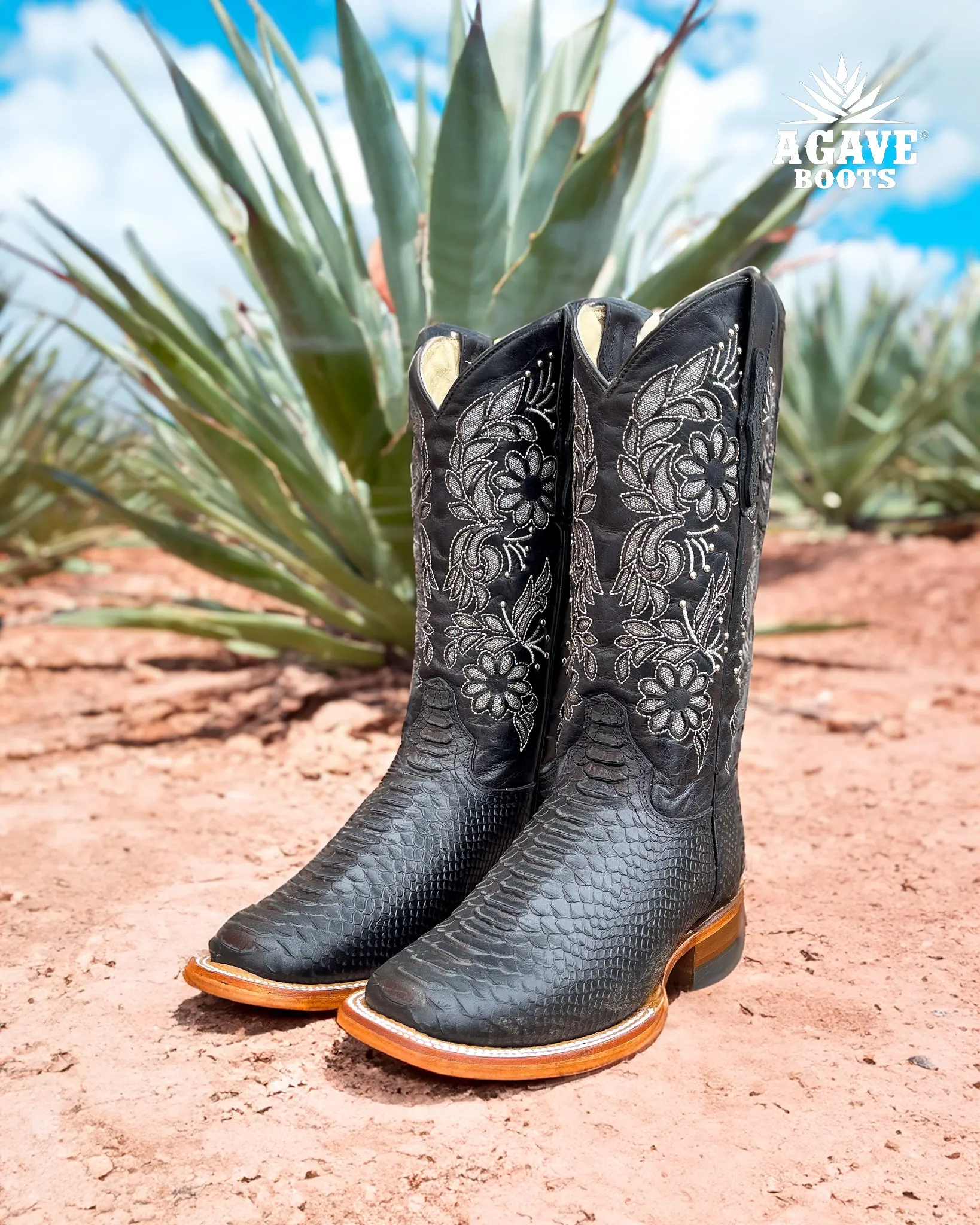 "BLACK " PYTHON | WOMEN SQUARE TOE COWBOY COWGIRL BOOTS