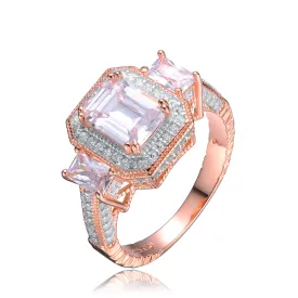 Rose Gold Plated 3-Stone Clear Cubic Zirconia Size 7 Ring