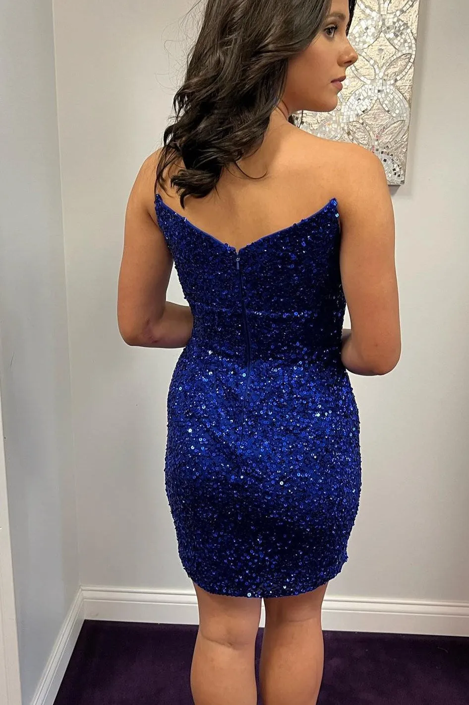 Royal Blue Sequin Bodycon Mini Dress,Wedding Party Dresses