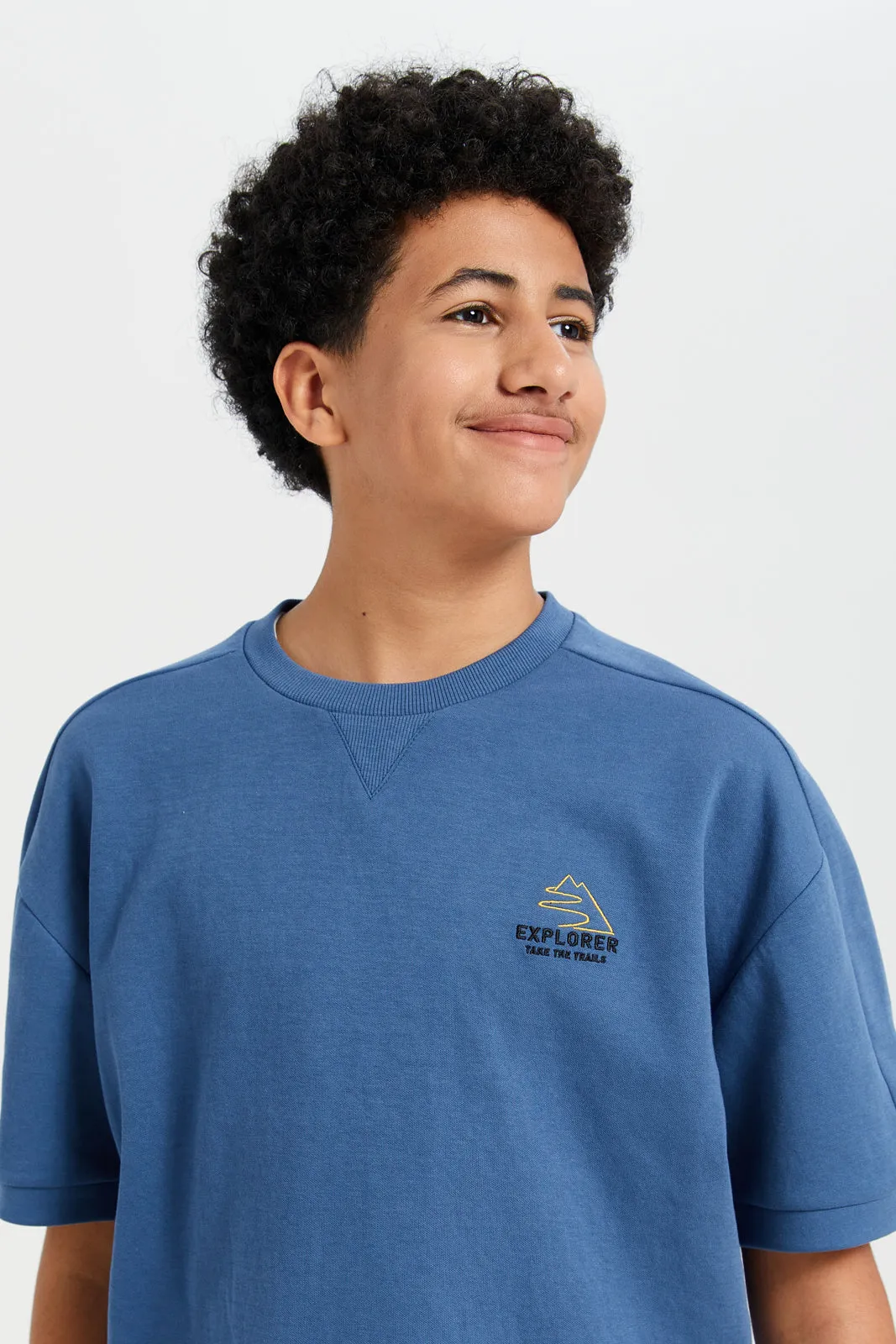 Senior Boys Blue Embellished T-Shirt