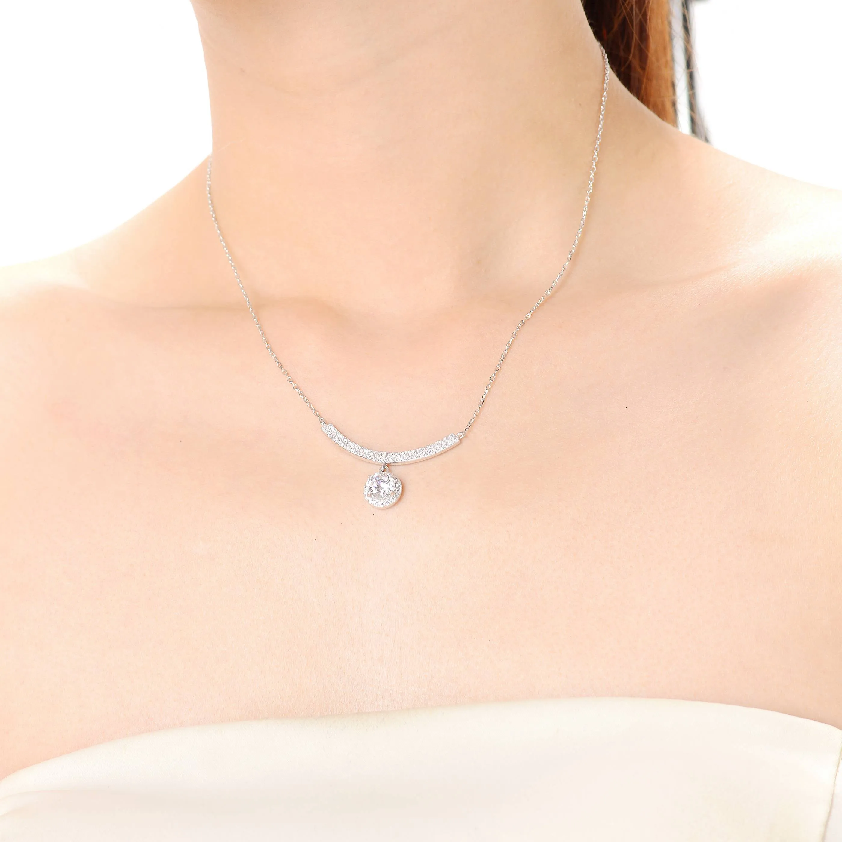 Sterling Silver Cubic Zirconia Circle Pendant Necklace