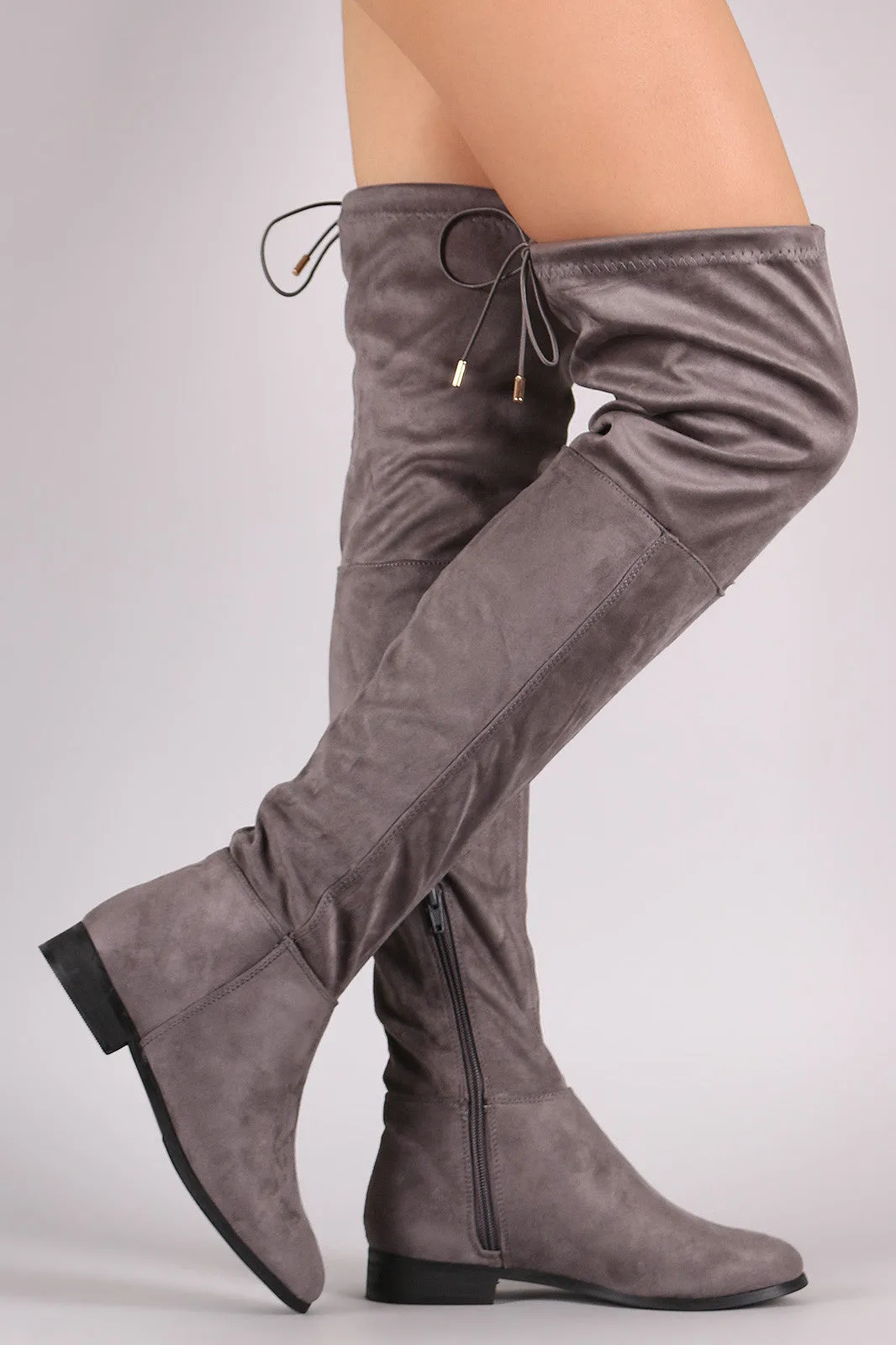 Suede Drawstring Tie Over-The-Knee Riding Boots