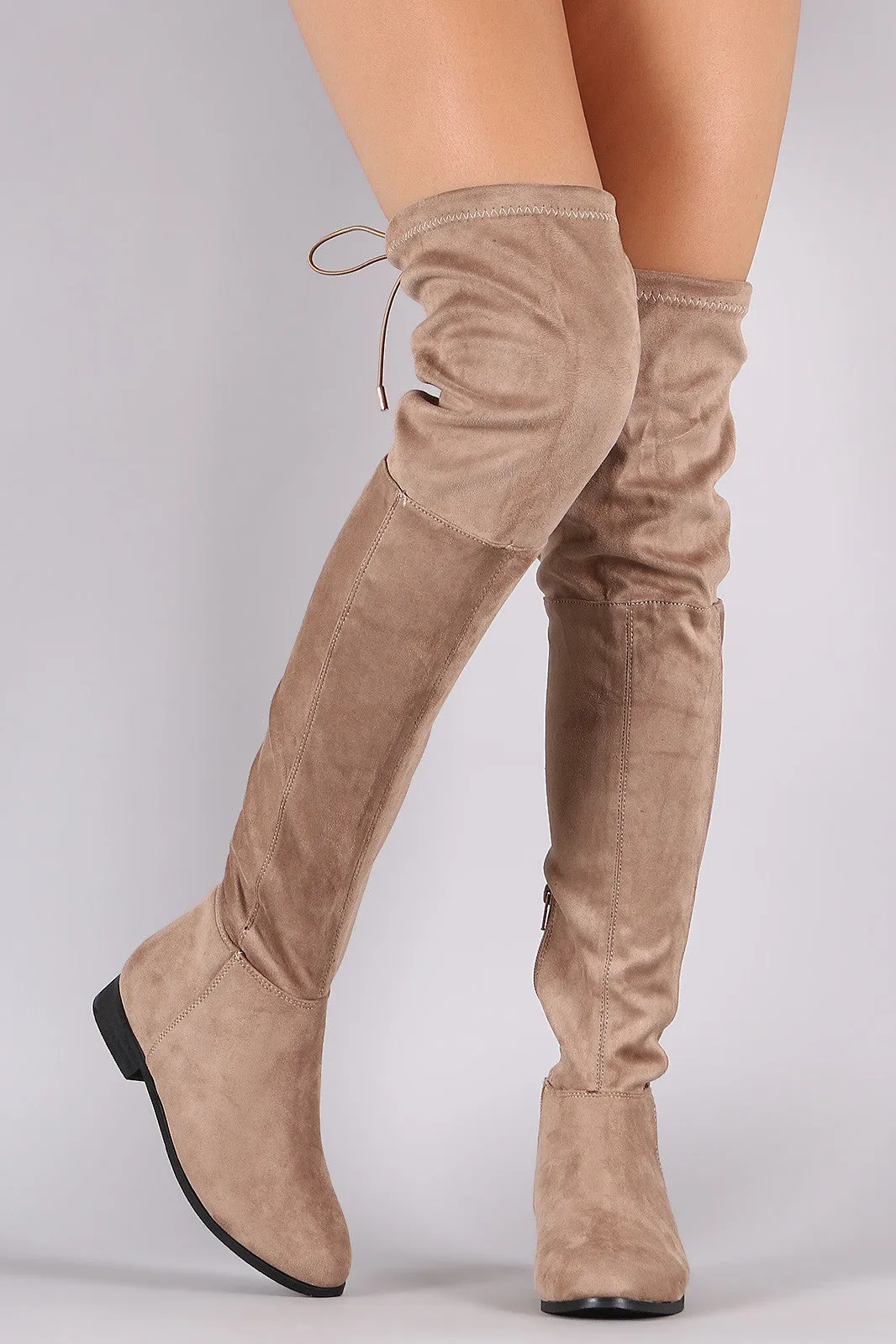 Suede Drawstring Tie Over-The-Knee Riding Boots