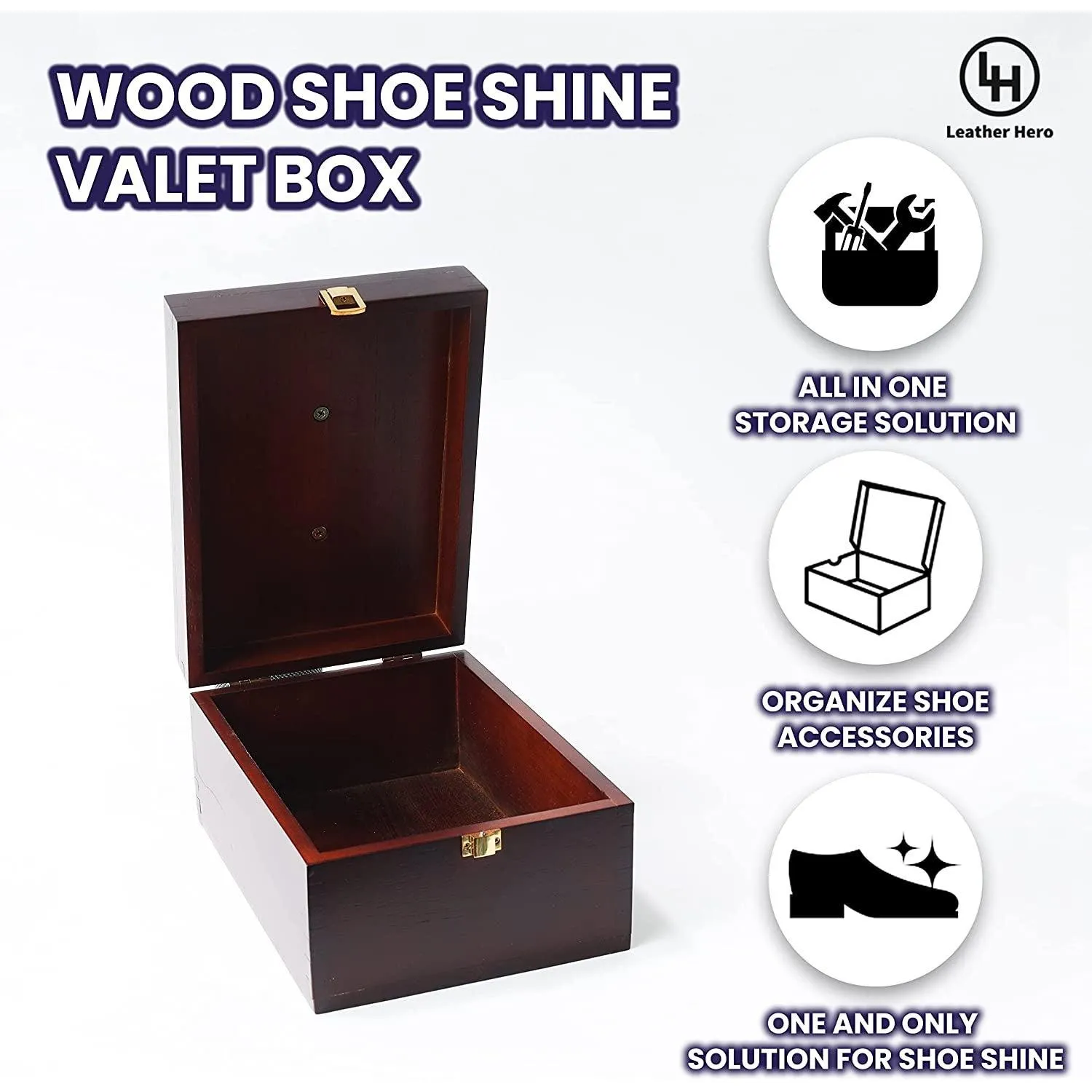 Wooden Shoe Shine Valet Storage Box - Empty for Shoe Care Kit Organization